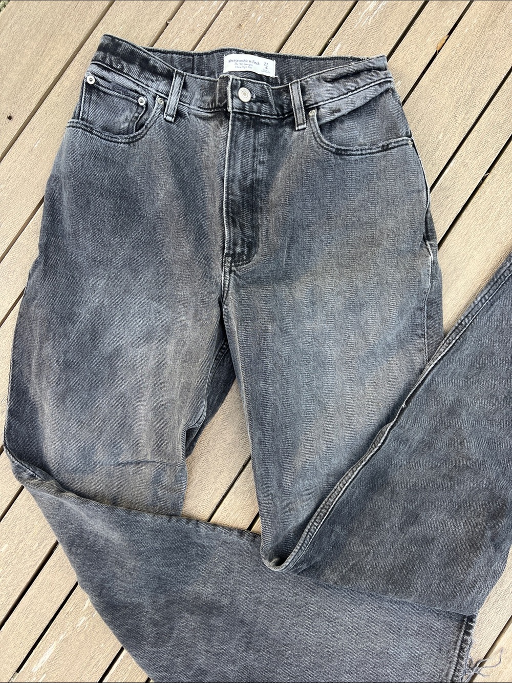 Abercrombie & Fitch Women's Washed Black Straight-Leg Jeans